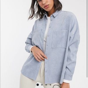 Stradivarius corduroy shirt in aqua blue